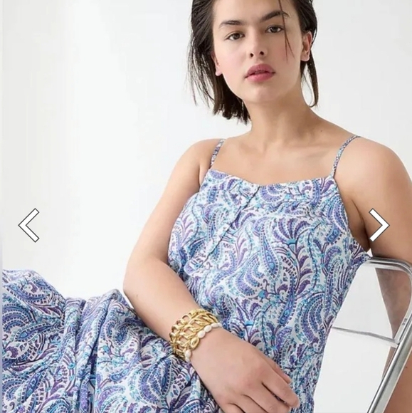 J.Crew Tiered cotton voile shift dress in purple paisley, women's large new! - Picture 2 of 8
